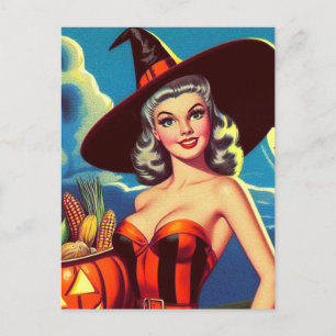 Retro halloween Heks Pin-up Briefkaart