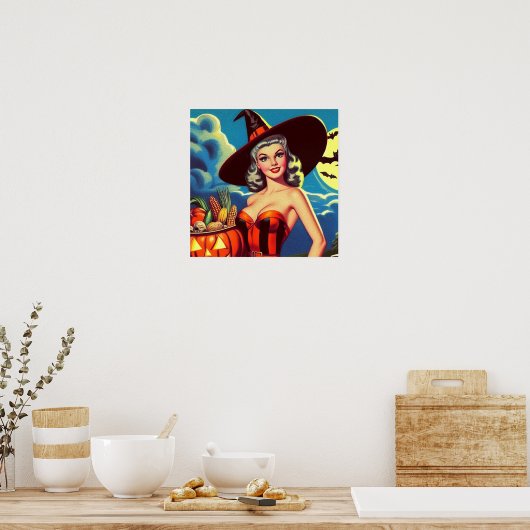 Retro halloween Heks Pin-up Poster (Keuken)