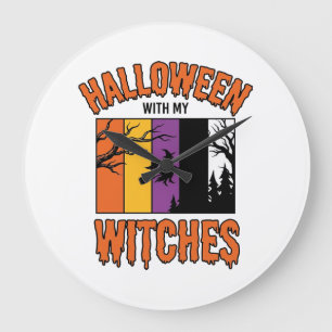 Retro Halloween Heksen Heks Bezems T-Shirt Desi Grote Klok