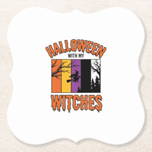 Retro Halloween Heksen Heks Bezems T-Shirt Desi Kartonnen Onderzetters