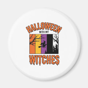 Retro Halloween Heksen Heks Bezems T-Shirt Desi Magneet