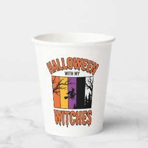 Retro Halloween Heksen Heks Bezems T-Shirt Desi Papieren Bekers