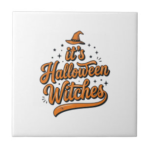 Retro Halloween Heksen Typography T-shirt Ontwerp_ Tegeltje