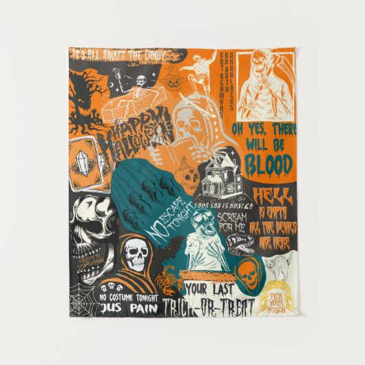  Retro Halloween Herfst 90s Klassieke collage Wandkleed (Voorkant)