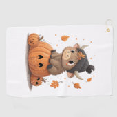 Retro Halloween Highland Koe Golfhanddoek (Horizontaal)