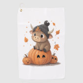 Retro Halloween Highland Koe Golfhanddoek (Voorkant)