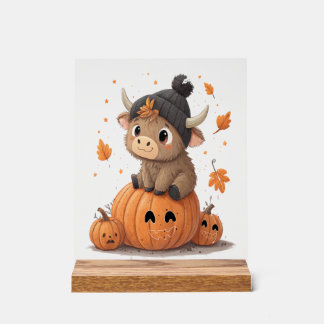 Retro Halloween Hoogland Koe 2 Acryl Bord