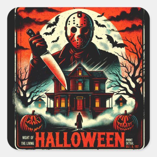 Retro Halloween Horror Night 80s Slasher Vibes Vierkante Sticker (Voorkant)
