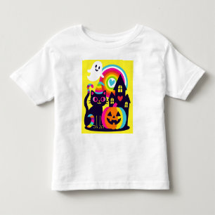 Retro Halloween Kawaii Zwarte Kat, Pompoen ontwerp Kinder Shirts