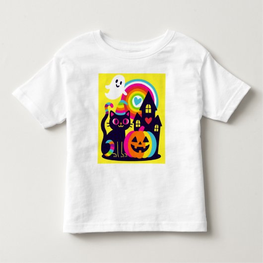 Retro Halloween Kawaii Zwarte Kat, Pompoen ontwerp Kinder Shirts (Voorkant)