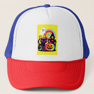 Retro Halloween Kawaii Zwarte Kat, Pompoen ontwerp Trucker Pet