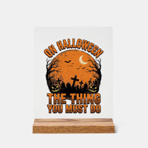 Retro Halloween Kerkhof Pompoen Maan Shirt Des Acryl Bord