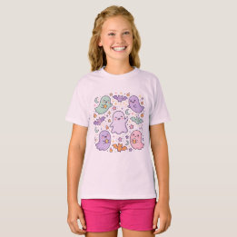 Retro Halloween kinder T-shirt , Roze griezelig