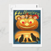 Retro  Halloween kinderen en katten Briefkaart (Voorkant / Achterkant)
