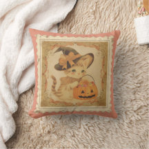Retro Halloween Kitten Kussen
