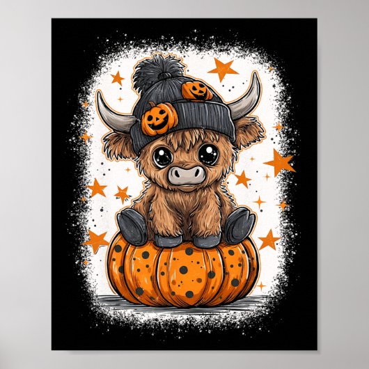 Retro Halloween Koe Pompoen Herfst Koe Thanksgivin Poster (Voorkant)