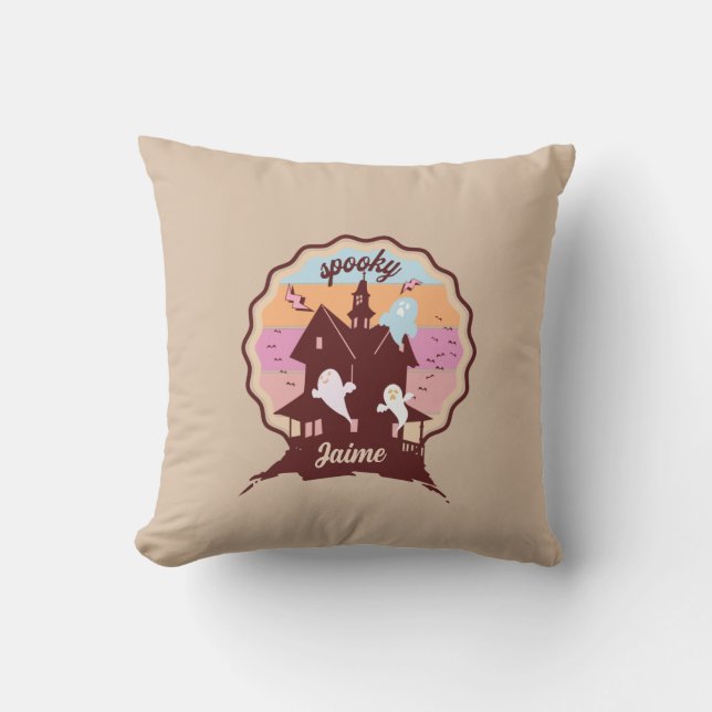 Retro Halloween kostuum spookachtig spookhuis spoo Kussen (Voorkant)