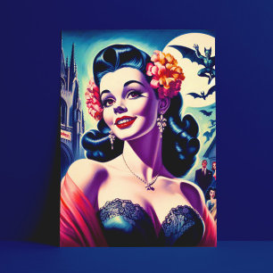 Retro Halloween Meisje Briefkaart