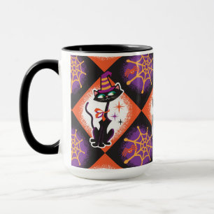 Retro Halloween Mid-Century Black Cats Mok