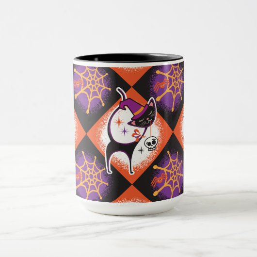 Retro Halloween Mid-Century Black Cats Mok (Midden)