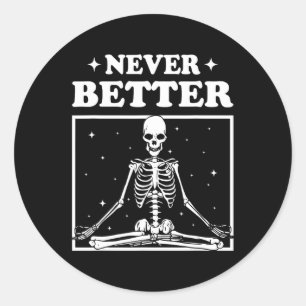 Retro Halloween Nooit Beter Skelet Yoga Spooky Ronde Sticker