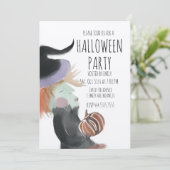 Retro Halloween Party Waterverf Witch Pumpkin Kaart (Staand voorkant)
