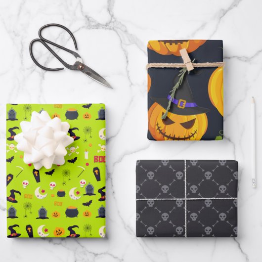 Retro  Halloween Pattern Sugar Skull Wrapp Inpakpapier Vel (Voorkant)