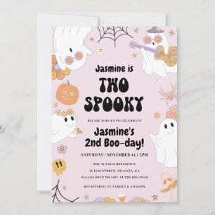Retro Halloween Pink 2e verjaardag Uitnodiging