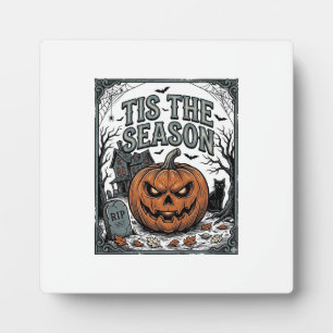 Retro Halloween Pompoen Kat Tis Het Seizoen T-shir Fotoplaat
