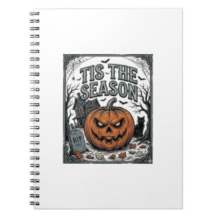 Retro Halloween Pompoen Kat Tis Het Seizoen T-shir Notitieboek