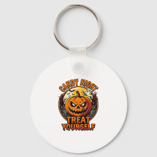 Retro Halloween Pompoen Verwennende T-shirt_1 Sleutelhanger