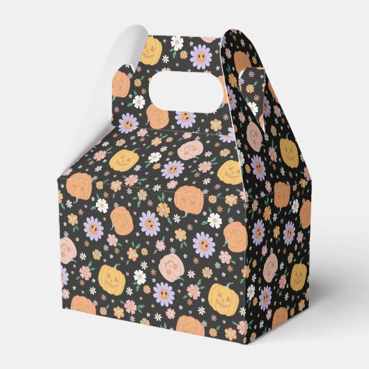 Retro Halloween pompoenen en bloemen patroon Bedankdoosjes (Voorkant Zijde)