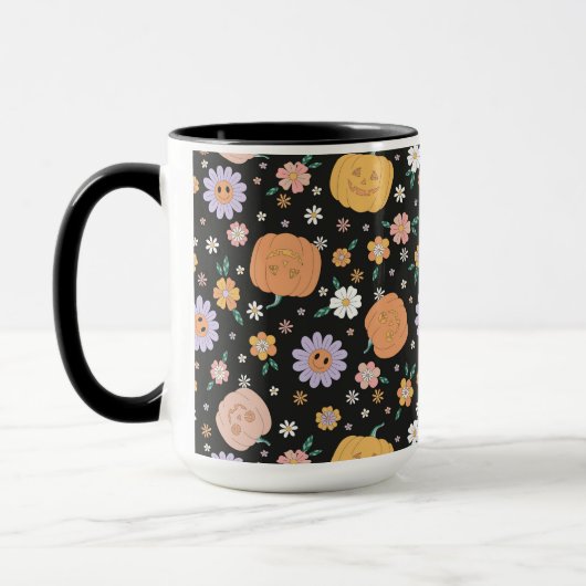 Retro Halloween pompoenen en bloemen patroon Mok (Links)