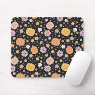 Retro Halloween pompoenen en bloemen patroon Muismat