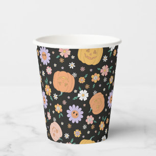 Retro Halloween pompoenen en bloemen patroon Papieren Bekers