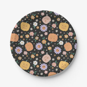 Retro Halloween pompoenen en bloemen patroon Papieren Bordje