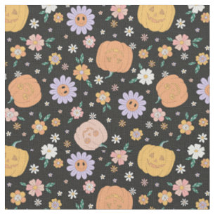 Retro Halloween pompoenen en bloemen patroon Stof