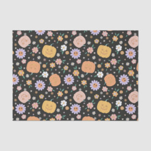 Retro Halloween pompoenen en bloemen patroon Tissuepapier