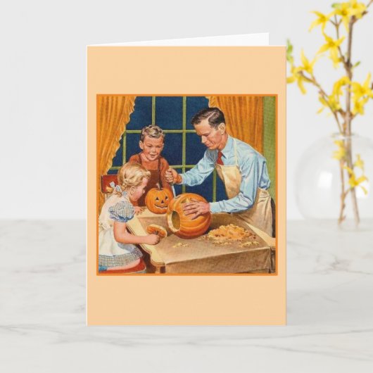 Retro Halloween pompoensnijden met papa Kaart (Gele Bloem)
