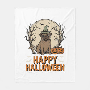 Retro Halloween Pug Hond Heksenhoed Shirt Ontwerp_ Fleece Deken