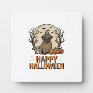 Retro Halloween Pug Hond Heksenhoed T-shirt Ontwer Fotoplaat