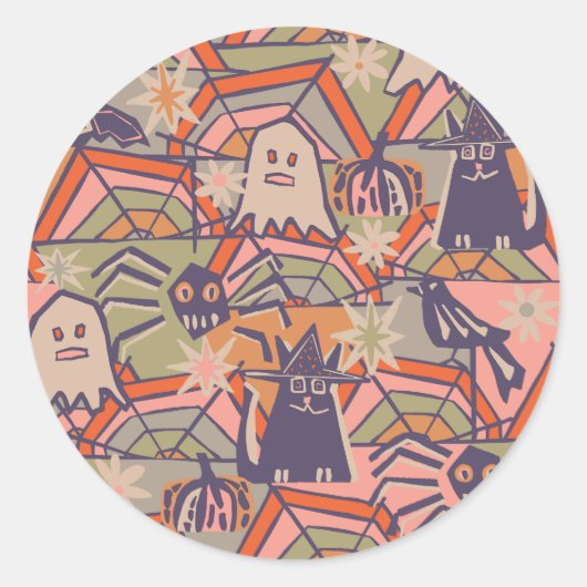 Retro Halloween Ronde Sticker (Voorkant)
