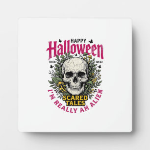 Retro Halloween Schedel Alien Grafisch voor Witte  Fotoplaat