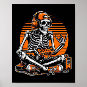 Retro Halloween skelet gamer videospel jongens M Poster
