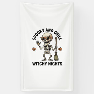 Retro Halloween skeletgravure heks bezem Sh Spandoek