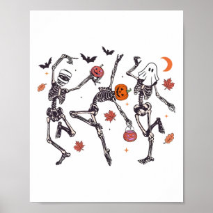 Retro Halloween Skeleton Dancing Pumpkin Gift Mann Poster