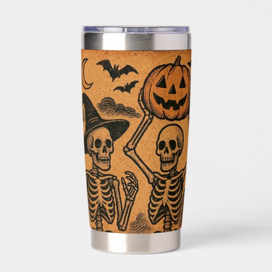 /Retro Halloween skeletten Geïsoleerde Drinkbeker (Achterkant)