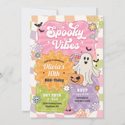 Retro Halloween Spooky Vibes Ghost Verjaardag Meis Kaart (Voorkant)