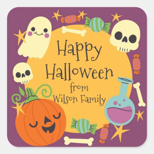 Retro Halloween Spooky Vierkante Sticker (Voorkant)