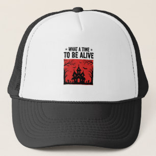 Retro Halloween Spukhuis Wat Een Tijd T-shirt Trucker Pet